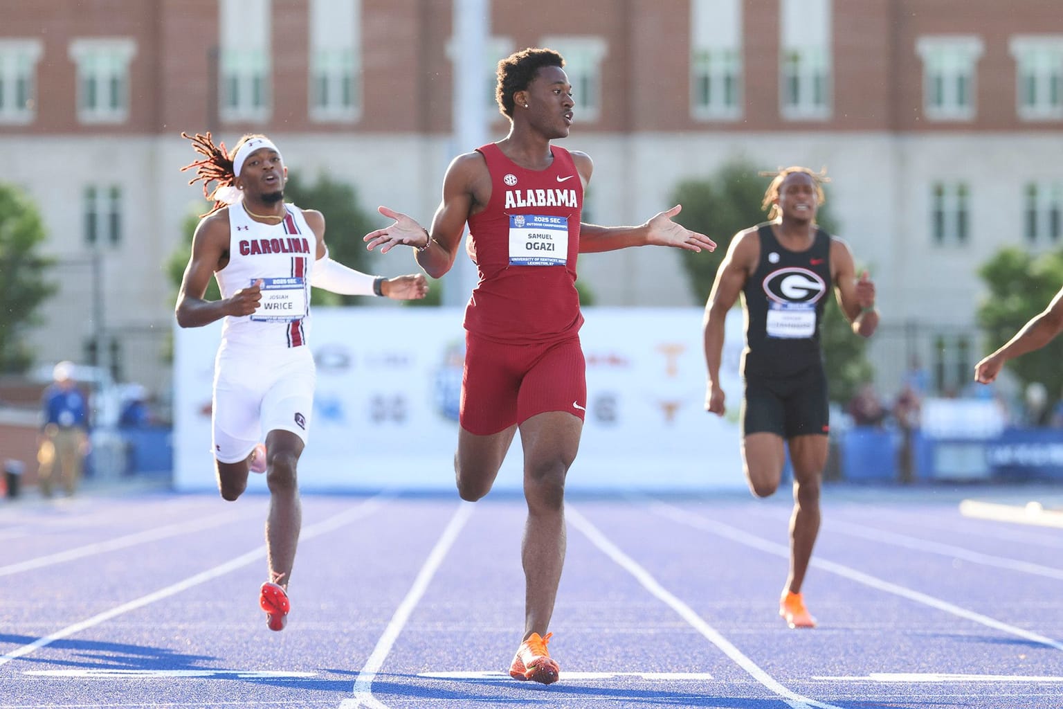 Ogazi, Reid and Tharp storm to NCAA titles as more records fall in Eugene:

Olympic finalist Samuel Ogazi stormed to fourth on the world 400m all-time list on the third day of the NCAA Championships, clocking 43.38