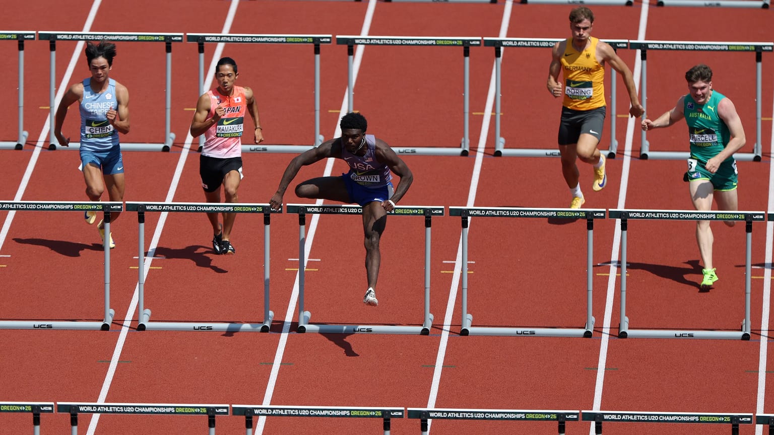 Brown breaks North American U20 record on third morning in Oregon:

Le'Ezra Brown improved his own North American U20 110m hurdles record to 12.89 to highlight the heats during the third morning of competition at the World Athletics U20 Championships Oregon 26