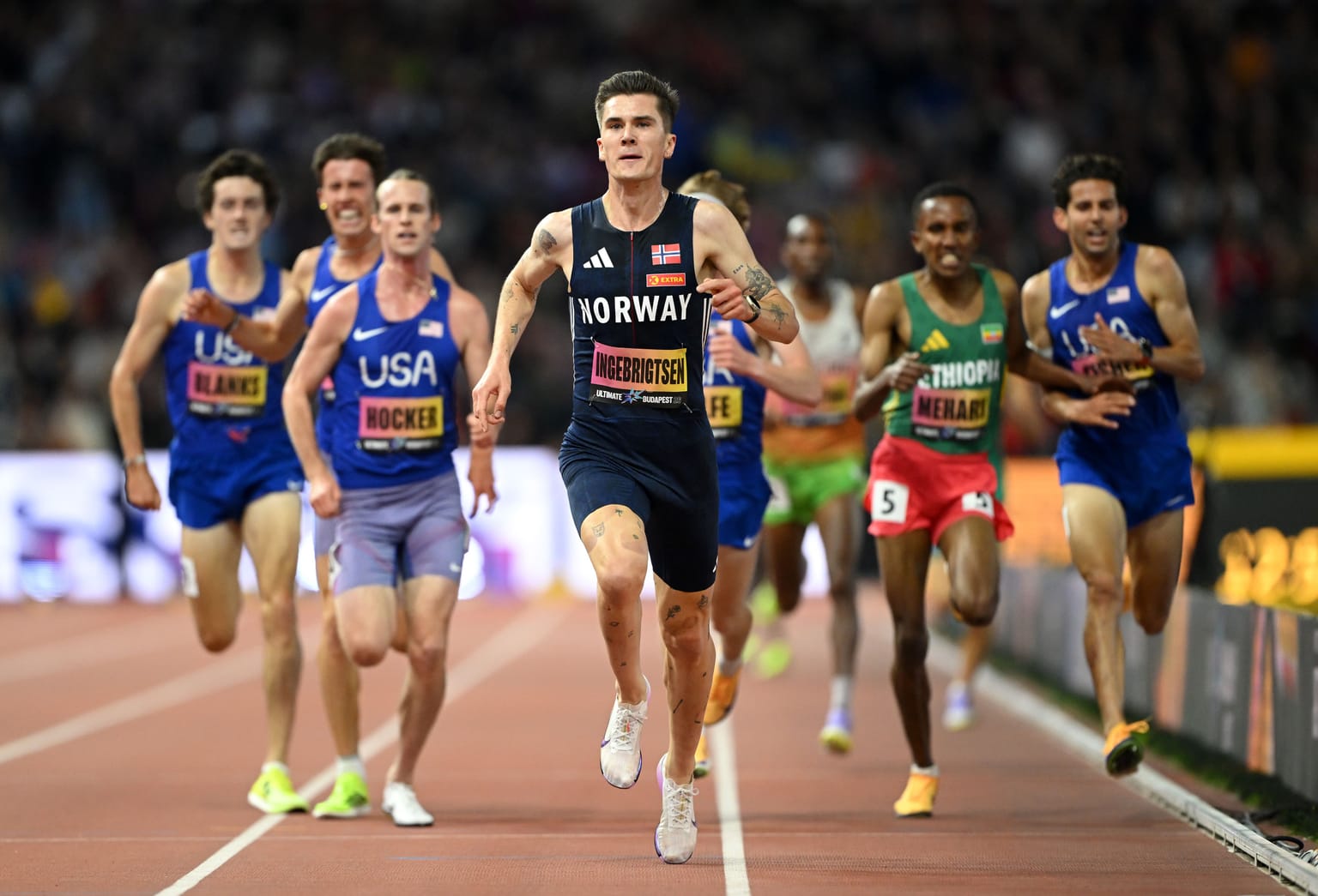 Ingebrigtsen kicks to Ultimate 5000m title in Budapest:

He waited and waited, only changing gears with 100m to run, but when Jakob Ingebrigtsen went for it, the effect was simply devastating