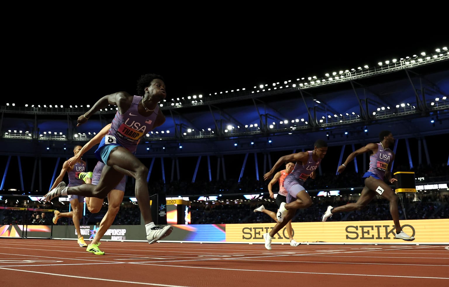 Tharp times finish to perfection to win Ultimate 110m hurdles title:

After scraping through the semifinals as the sixth-fastest qualifier, world record-holder Ja’Kobe Tharp rebounded to win the men’s 110m hurdles